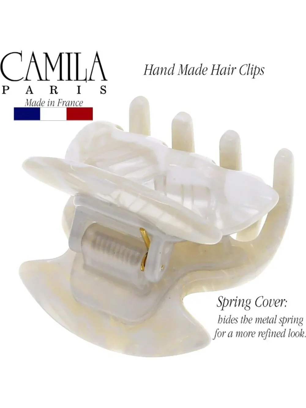 Handmade White French Hair Clip - Small Durable Jaw Claw for Women & Girls